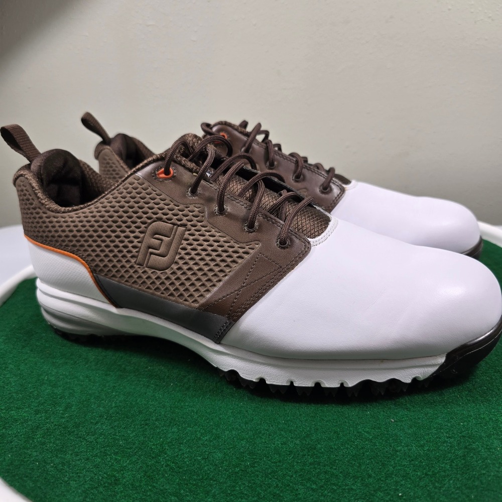 FootJoy White and Brown Athletic Golf Shoes - Picture 2 of 10